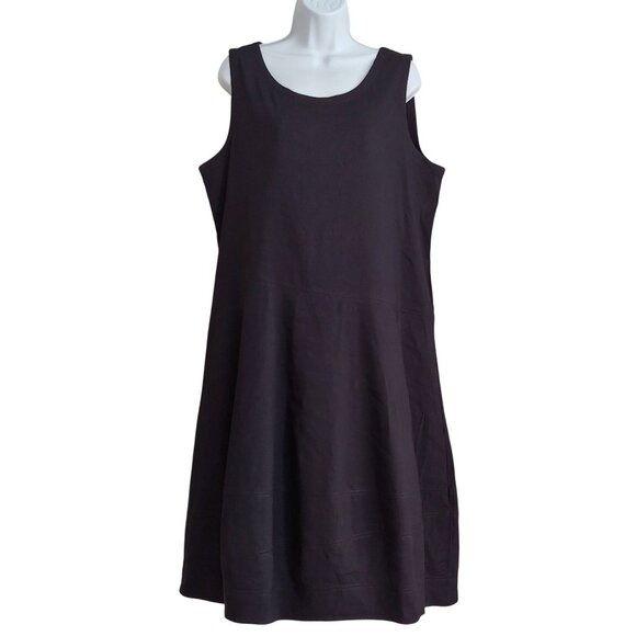 Eileen Fisher Black Linen Blend Shift Dress Lagom Cottage Lagonlook Stretch L - Picture 1 of 14